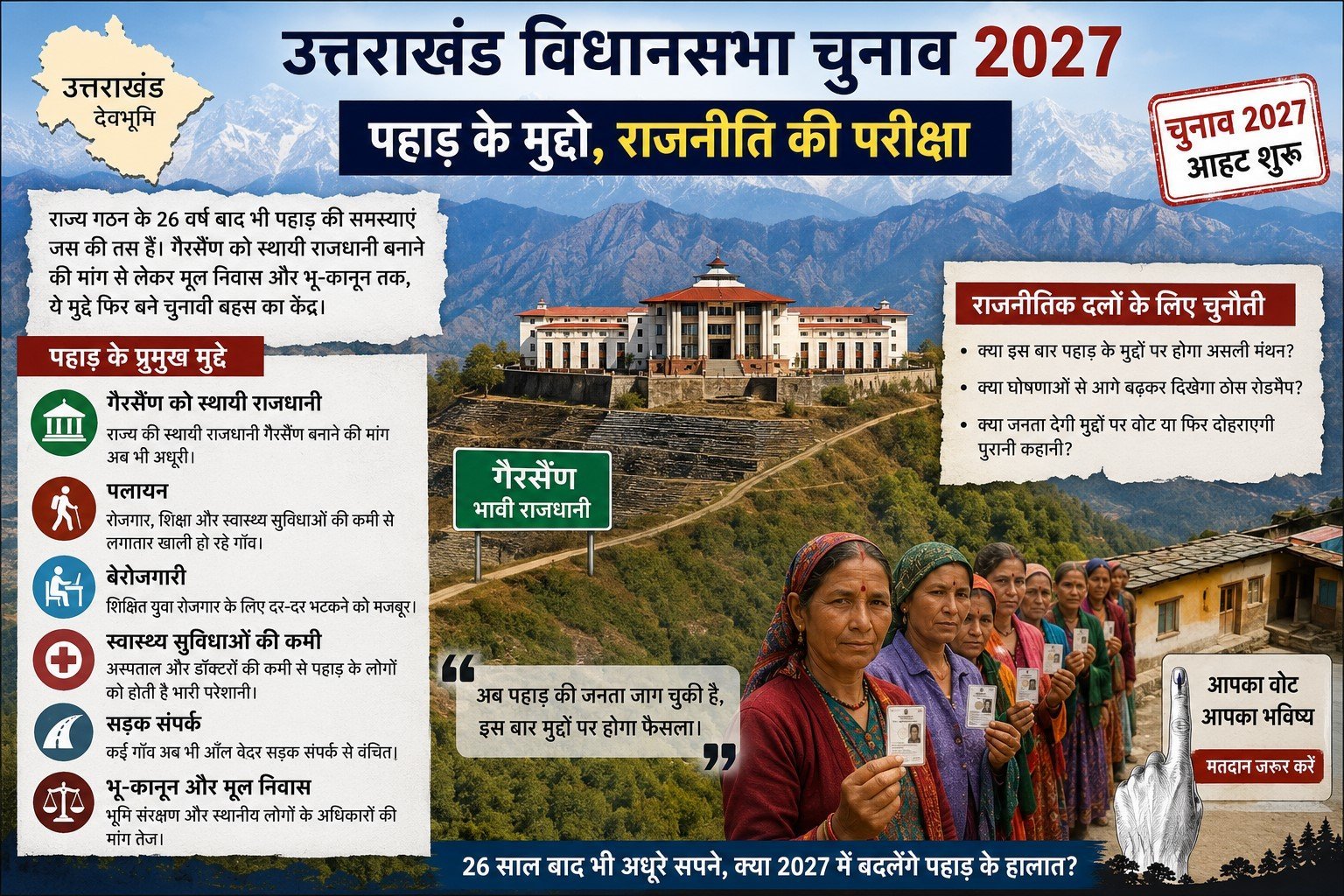 उत्तराखंड 2027: विकास या पहचान, किस मुद्दे पर होगा चुनाव?